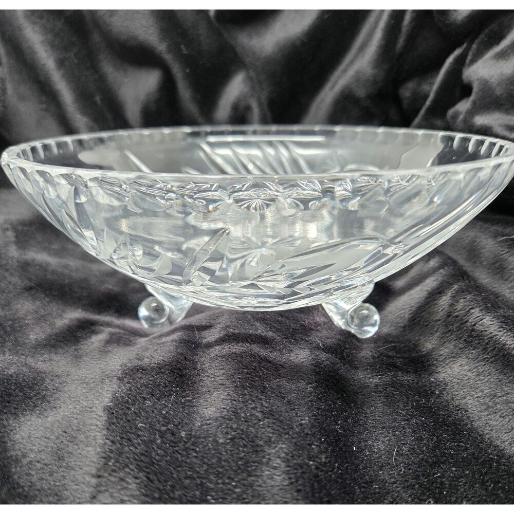 Vintage Nachtmann Cut Crystal Footed Bowl, Wheat Pattern Dish, German Centerpiec